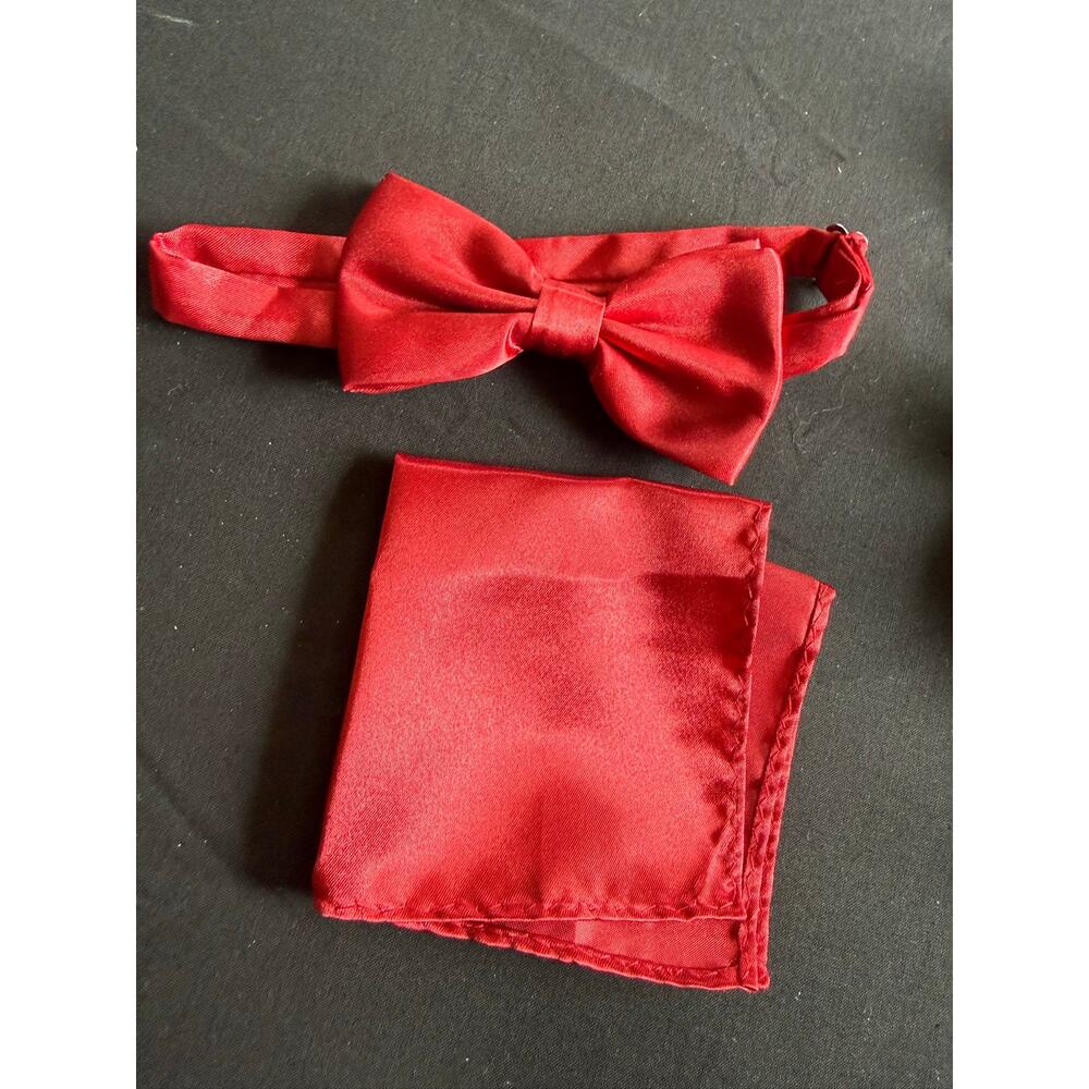 Red Silk Bow Tie with Red Silk Pocket Square